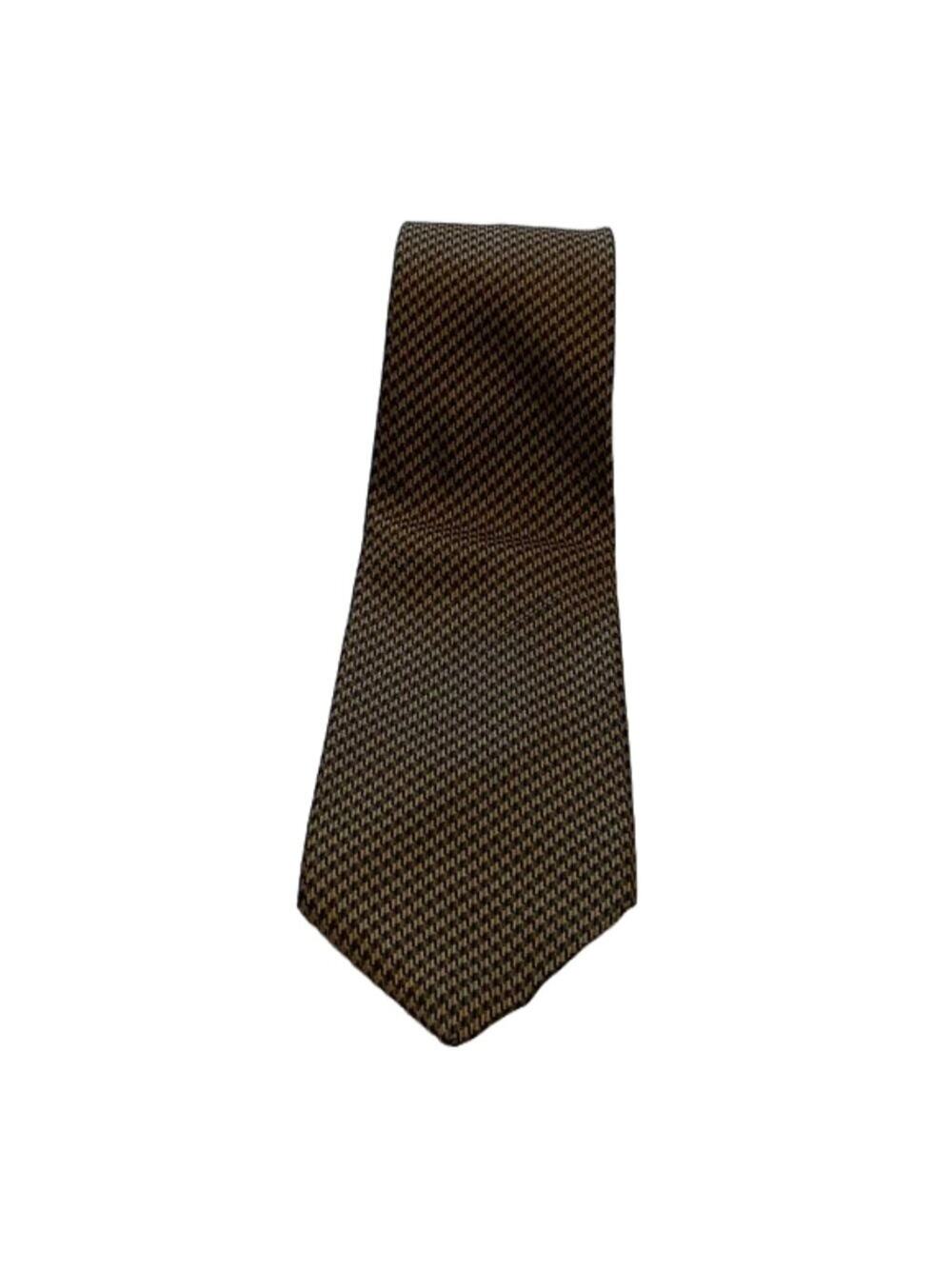 John Comfort South Bank Collection Gold, Black Herringbone Silk Tie, 58" Long